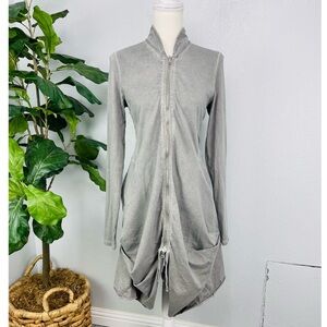 Oizini Grey Washed Double Zipper Long Sleeve Asymmetrical Jacket Dress